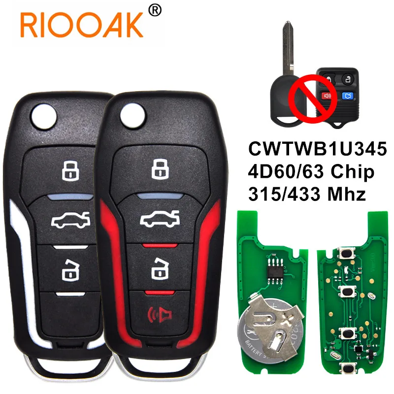 

315/433MHz CWTWB1U345 Flip Car Remote Key For Ford Focus Edge Explorer Escape Ranger Mustang Flex Mercury Lincoln