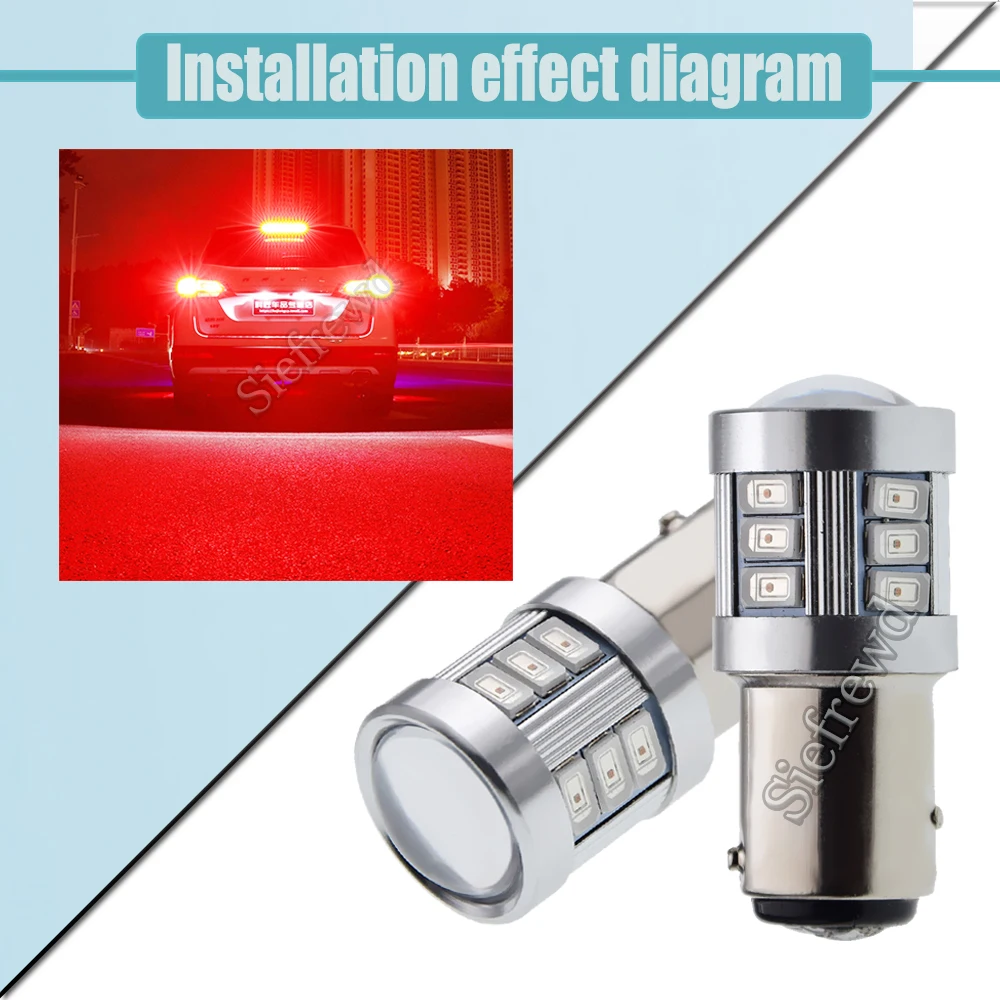 2 x Red 566 P21/4W 7225 BAZ15d BA15D BAY15D LED Bulb 5630 18SMD Auto Tail Brake Stop Parking Light Lamp Car Styling 12V-60V DC