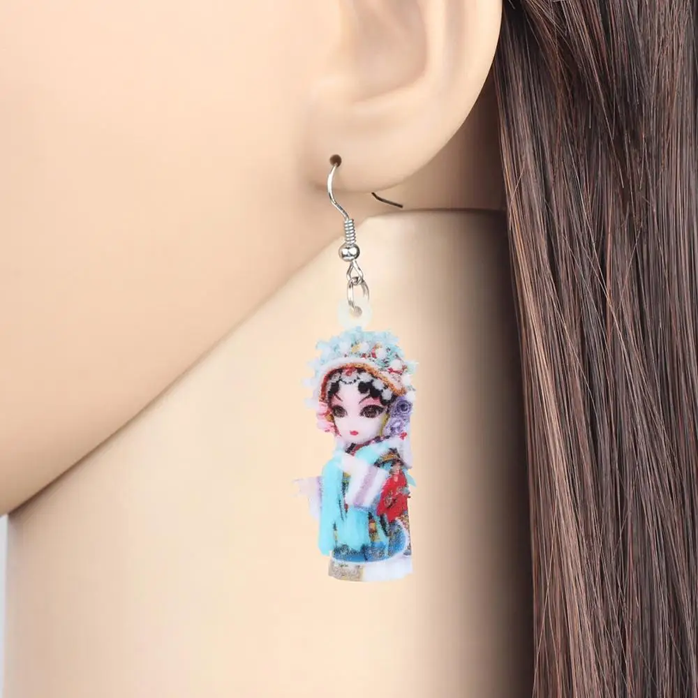 Bonsny Acrylic Empress Chinese Beijing Opera Earrings Printing Cute Dangle Drop Jewellery For Women Girls Fashion Gift Accessory