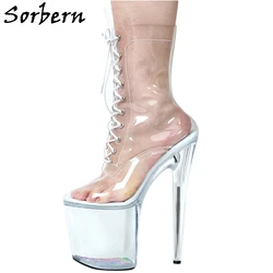 Sorbern przezroczyste buty damskie 20Cm striptizerka obcasy buty do tańca na rurze zasznurować zobacz Thorugh Perspex Heel wiele kolorów