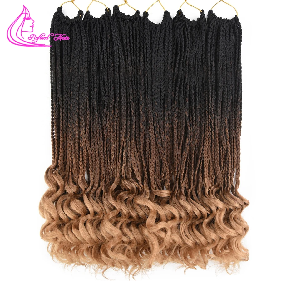 Goddess Box Braids Crochet Hair Synthetic Braiding Hair Extensions Ombre Brown Light Brown Wavy Ends Braid for Black Woman