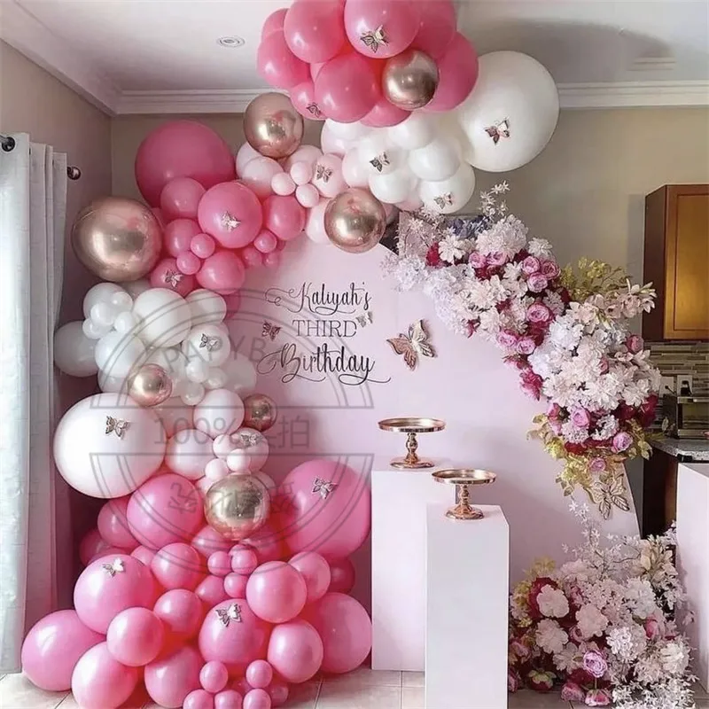 

114pcs Rose Pink Balloons Arch Garland Kit Rose Gold Butterfly Decoration For Wedding Birthday Party Decors Globos Supplies