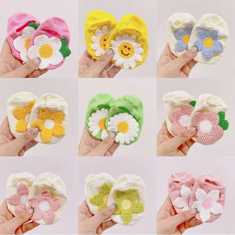 

New Baby Socks Candy Color Flower Cotton Socks Newborn Non-slip Floor Socks Boat Socks Daisy Girl Socks