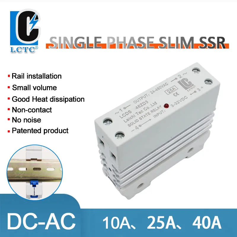 Slim Rail SSR-10DA SSR-25DA SSR-40DA 10A 25A 40A High Quality Single Phase Solid State Relay Module DC Input 24-480V Output AC