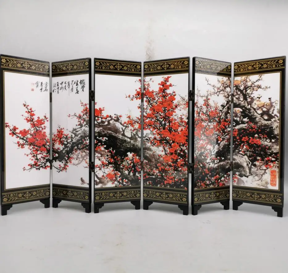 Beautiful welcome spring plum blossom lacquerware screen desktop Furnishing articles crafts