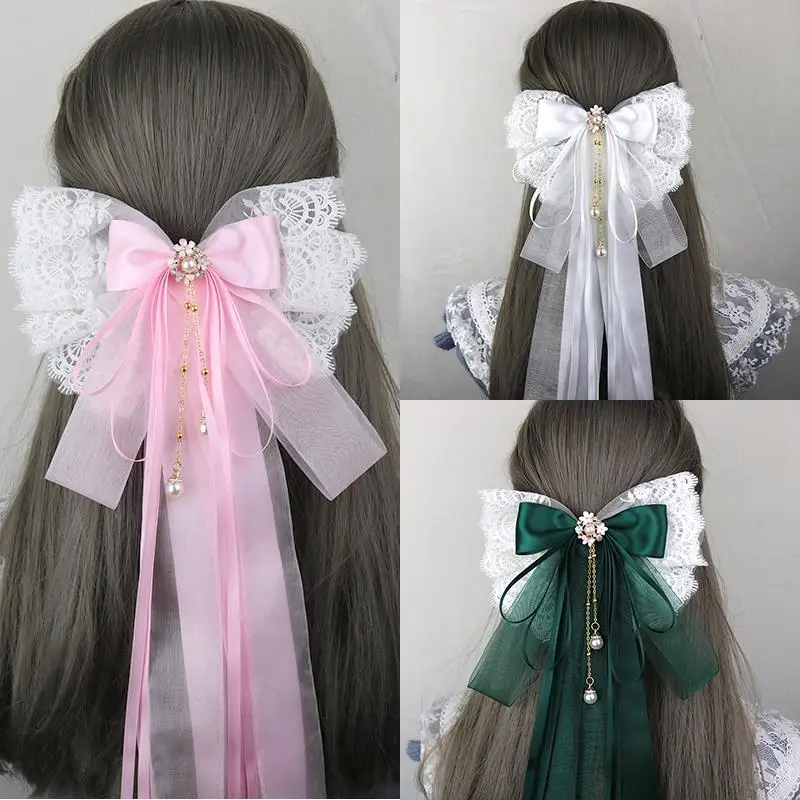 Korean Style Fashion Lace Headdress Princess Handmade Fabric Embroidery Oversized Bow Back Head Ornament