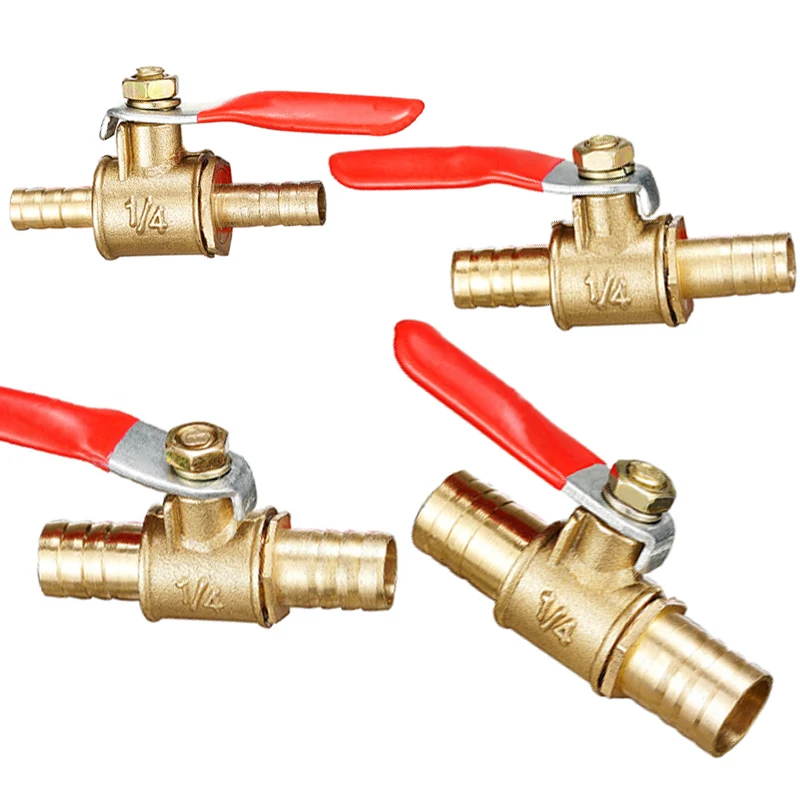 red handle Valve 6mm-12mm Hose Barb Inline Brass Water Oil Air Gas Fuel Line Shutoff Ball Valve Pipe Fittings