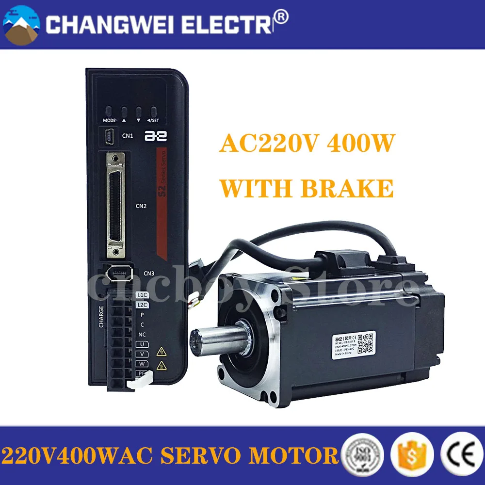 

AC 220V 400W 0.4kw Servo Motor Kit 1.27NM AC Motor S2P-2R8AI+AEQL-0604JFB Brake Kit Single-turn magnetic/multi-turn magnetic