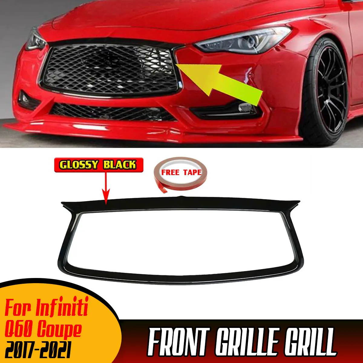 

High Quality Car Front Grill Grille Frame Cover For Infiniti Q60 Coupe 2 Door 2017-2021 Racing Grill Outline Trim Cover