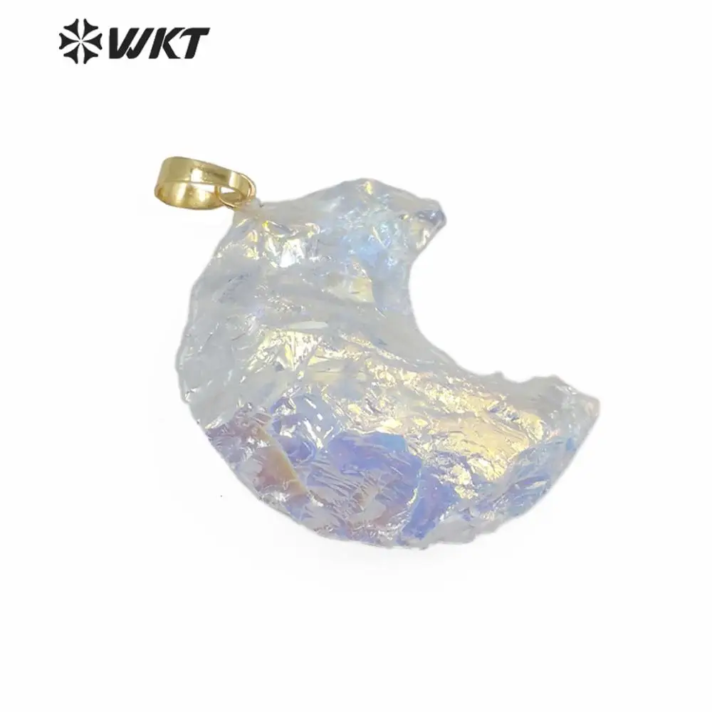 

WT-P1541 WKT New Arrivals Raw Crystal Quartz With AURA Pendant Moon Shape Pendant Women Fashion Necklace Pendant Jewelry