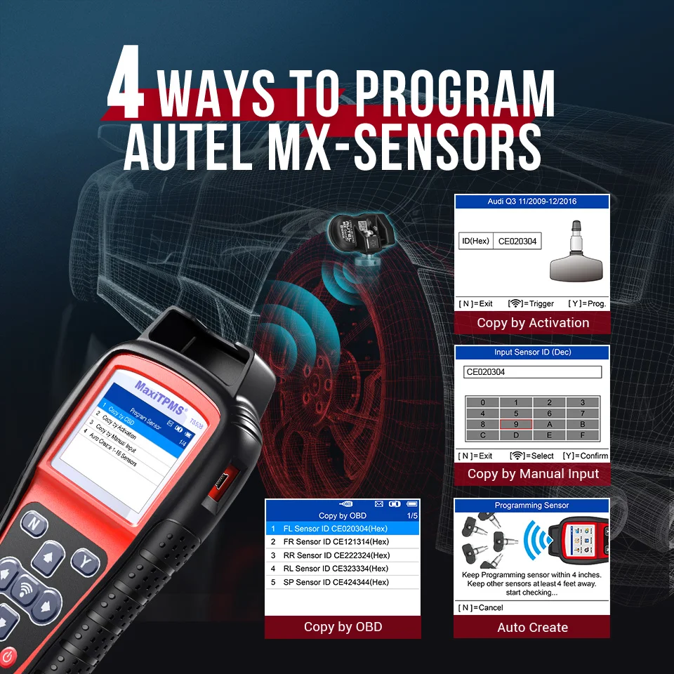 Autel MaxiTPMS TS508K Diagnostic Tool TPMS Sensor Programmer Tire Pressure Auto tpms tool with 8pcs Autel MX-sensor