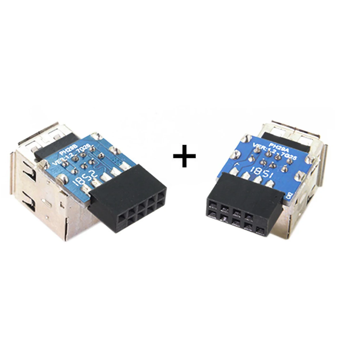 CY 2pcs 9Pin/10Pin Motherboard Female Header to Dual USB 2.0 Female Adapter Vertical Type
