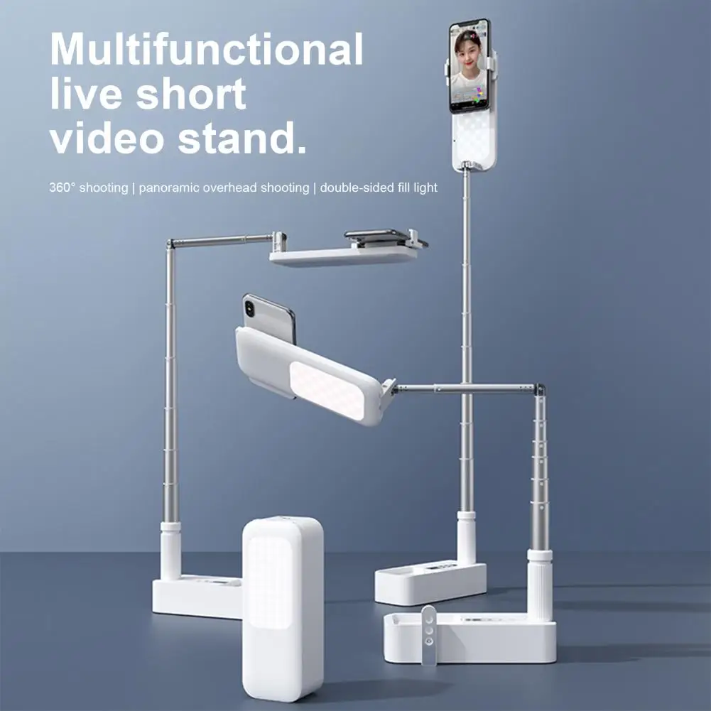 Easy Storage Multifunction Extendable Phone Stand with Selfie Light for Video Recording Live Streaming Selfie