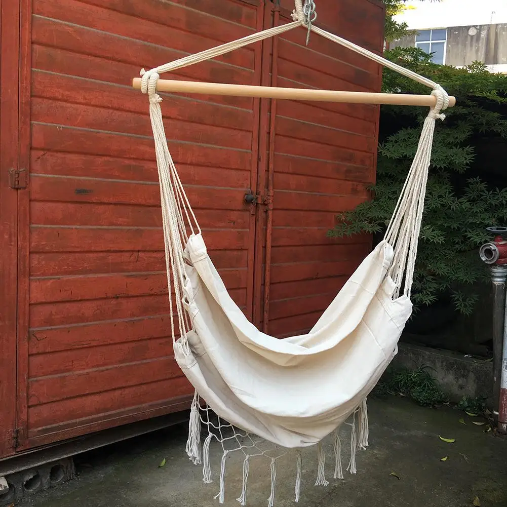 Canvas Swing Hanging Hammock Cotton Rope Tassel Tree Chair Seat Patio Outdoor Indoor Garden Bedroom Safety Hanging Chair