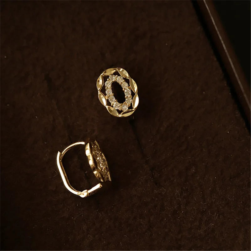 French Vintage Exquisite 925 Sterling Silver Zircon Lace Earrings for Women Plating 14K Gold Wedding Jewelry Gift
