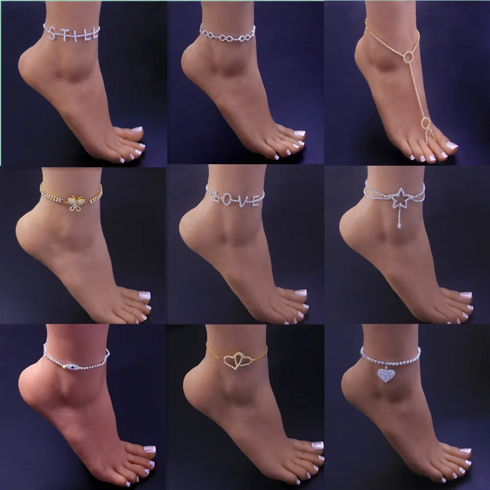 

Fashion Anklets Rhinestone Foot Chain Jewelry for Women Summer Star Heart Charm Beach Anklet Barefoot Chain Wholesale Bracelet