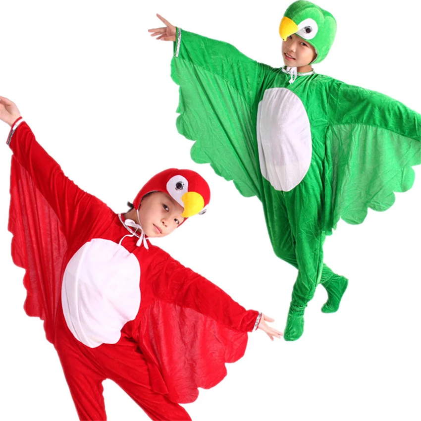 

Halloween Cosplay Costumes for Children Animal Cartoon Bird Parrot Jumpsuit Headgear Batwing Kids Party Performance Clothes