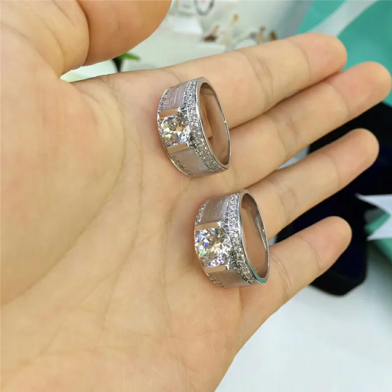Solitaire Male 7mm Lab Sona Diamond Ring 925 sterling silver Engagement Wedding band Rings for men Anniversary Party Jewelry