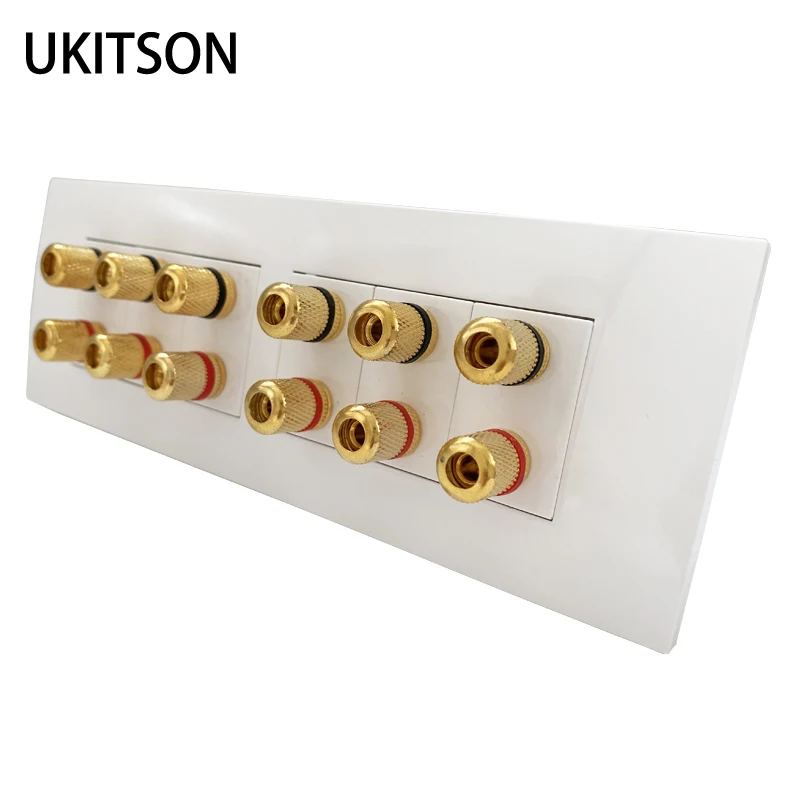 Gold Binding Posts Wall Plate, Audio Speaker Connector, Banana Plug Outlet para 6.0 Surround Sound, Nenhuma solda necessária, 12 Portas