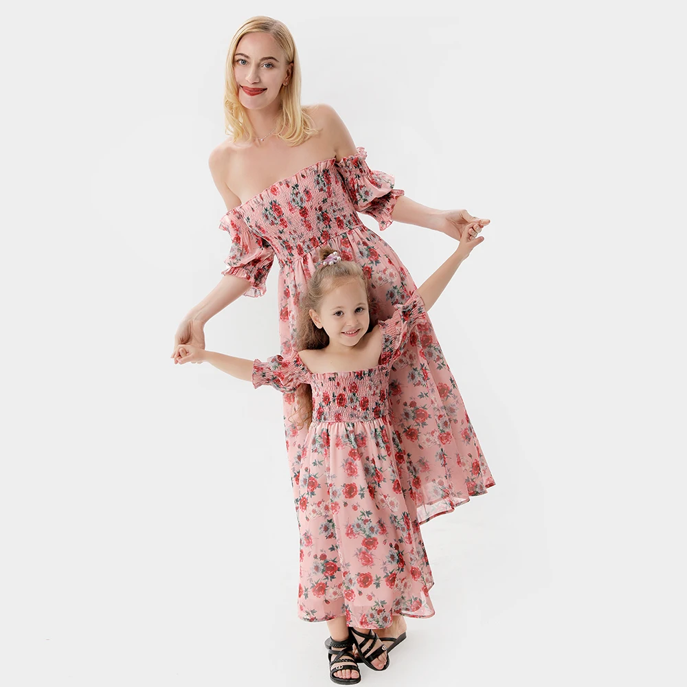 New Years Summer Family Matching Outfits Mother Daughter Dresses For Women Girls Casual Costume Mom Kids Parent-child Clothes