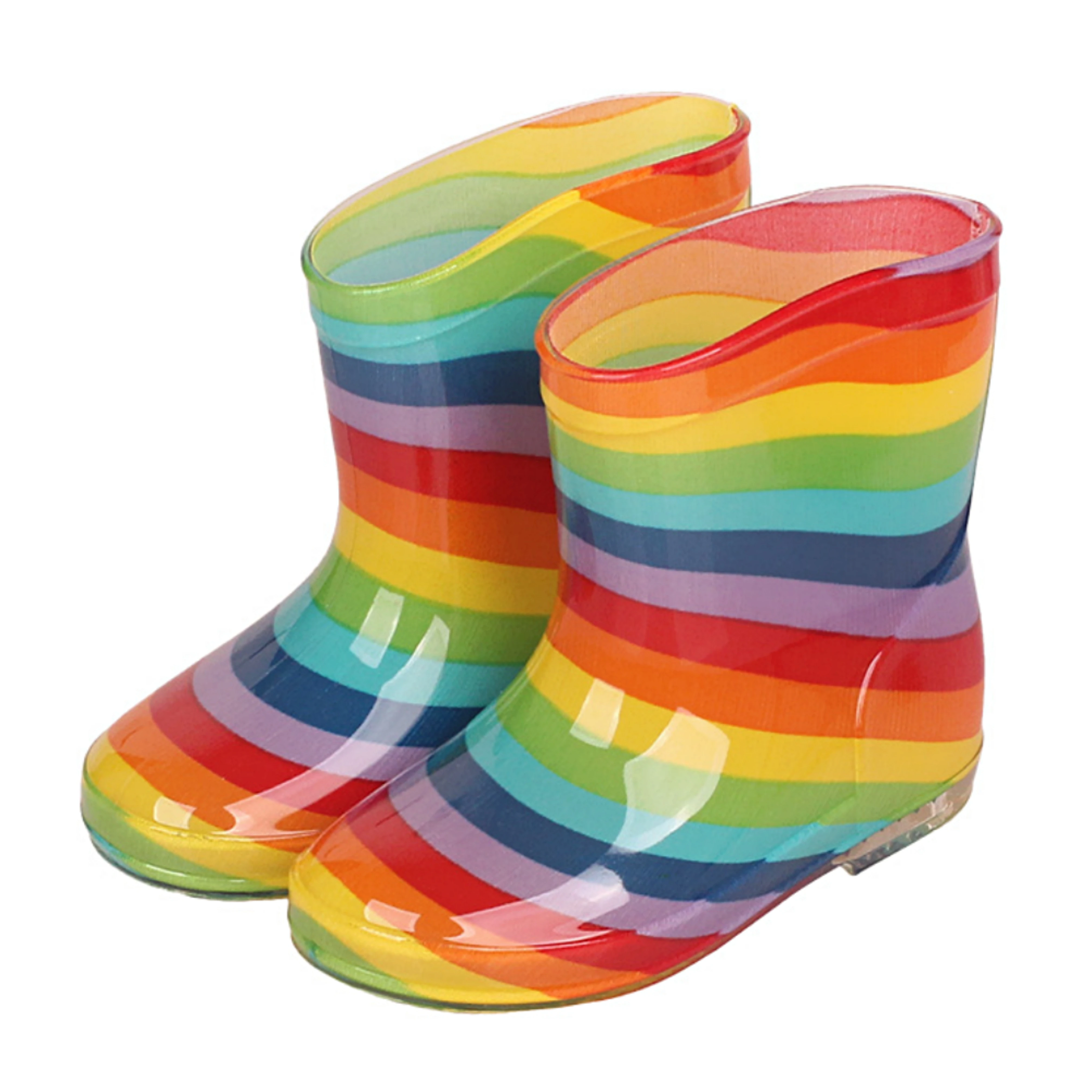 Botas de chuva infantil de borracha, sapatos impermeáveis com arco-íris para crianças, meninos, sapatos de chuva com pvc