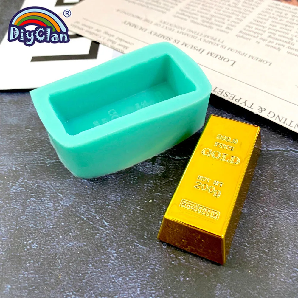 999.9 Gold Brick Shape Silicone Cake Mold Chocolate Handmade Soap Candle Gold Bar Shape Form F0964JT