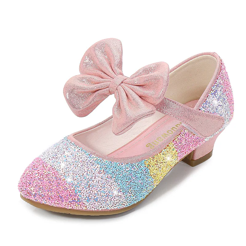 Round-Toe Soft-Sole Princess Shoes para meninas, sapatos infantis, adolescentes, salto alto, cristal, único, festa, Shandals, presentes de Natal