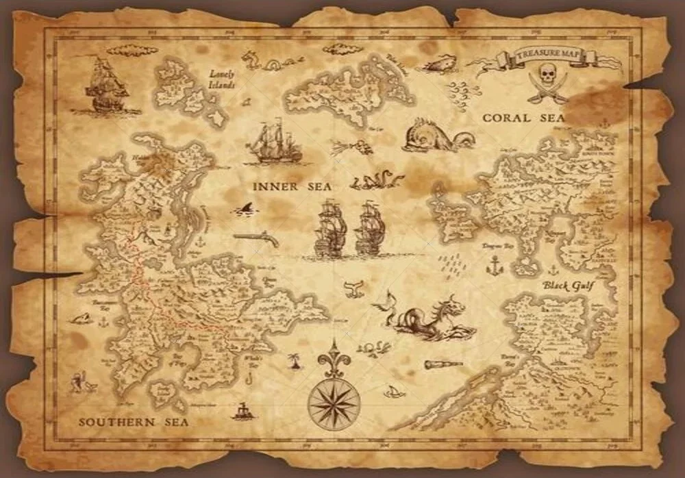 Mapa antiguo tesoro aventura Fondo pirata bebé ducha cumpleaños fiesta FONDO DE foto fotografía de cabina de foto sesión fotográfica