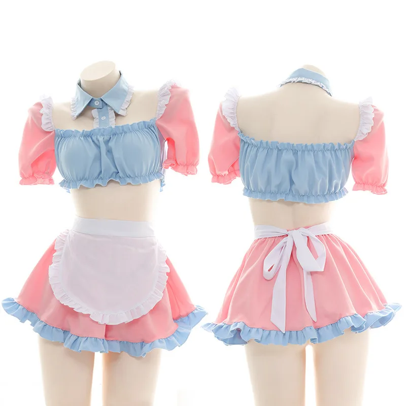 

Two-dimensional Anime Uniform Maid Sexy Navel Bare Nightdress Home Pajamas Maid Set