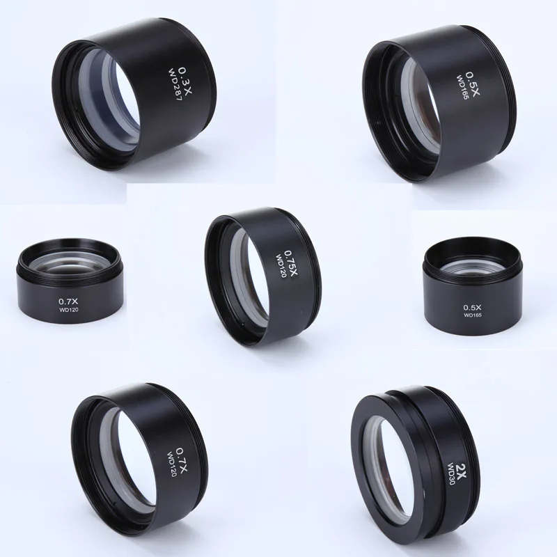 High Quality 0.3X 0.5X 0.7X 0.75X 1X 1.5X 2X Barlow Lens Stereo Microscope Lens Accessories Auxiliary Objective Lens 48mm Thread