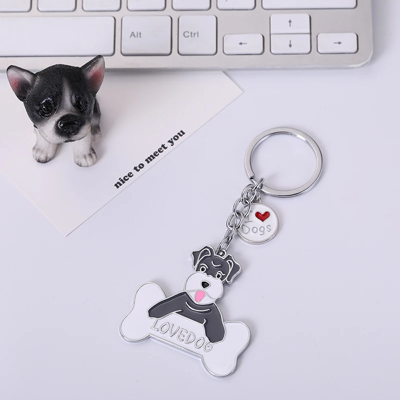 Fashion Schnauzer key ring car keychain black and white gray metal keychain animal metal charm men\'s jewelry couple gift