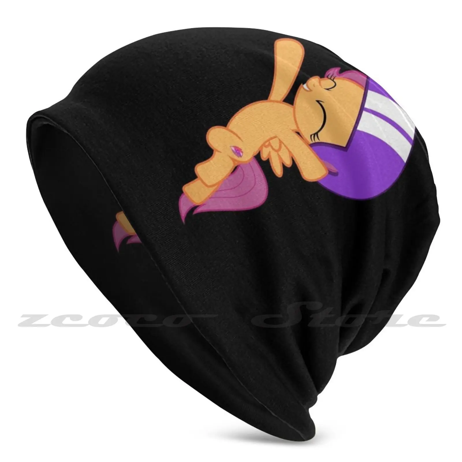 Scootaloo Jumping High Into The Air Knit Hat Elastic Soft Personalized Pattern Present Cap Scootaloo Happy Jump My Little Brony