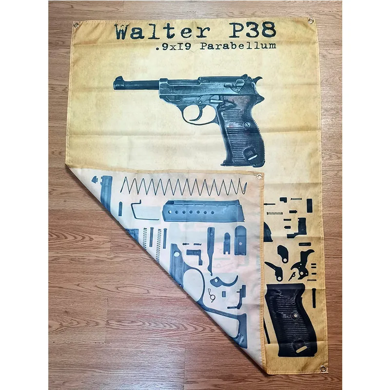 Walter P38 Gun Drawing Flag 3ft*5ft (90*150cm) Size Christmas Decorations for Home Banner Indoor Outdoor Decor M221