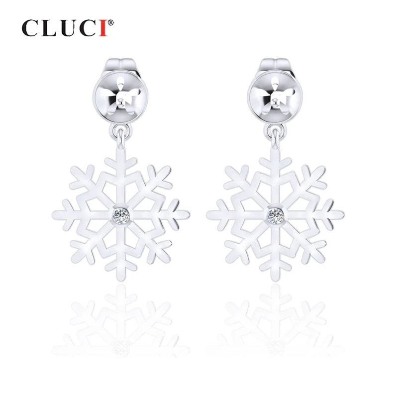 

CLUCI 925 Sterling Silver Snowflake Stud Earrings for Women Pearl Mounting for Jewelry Making Silver 925 Stud Earrings SE100SB
