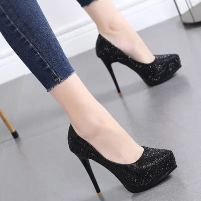 2020 NEW Women Wedding Shoes High Heels 11.5CM Lady  Pearl Platforms White Glitter Bridal Shoes Women Thin Heel Party Pump Shoes