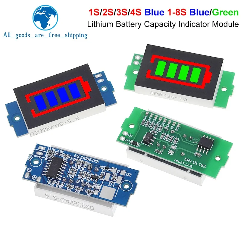 1S 2S 3S 4S Single 3.7V Lithium Battery Capacity Indicator Module 4.2V Blue Display Electric Vehicle Battery Power Tester Li-ion