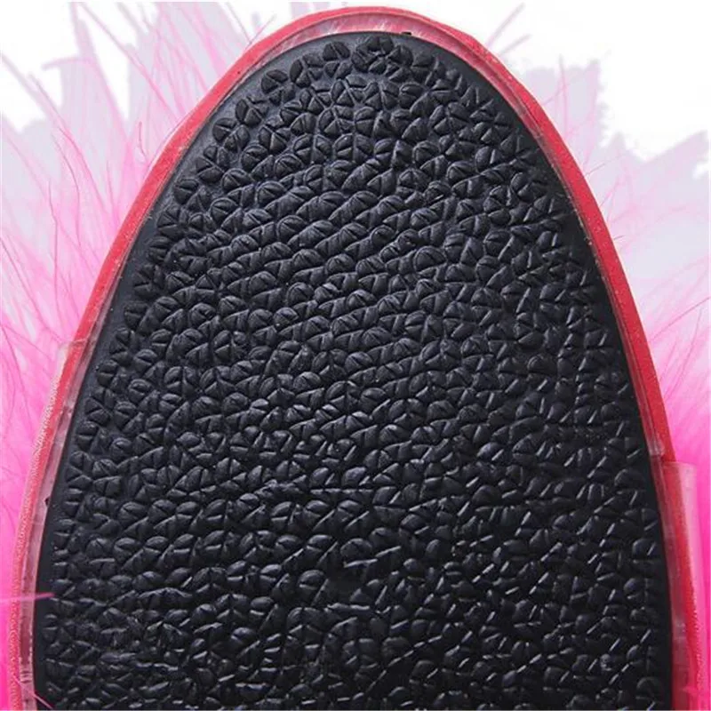 Plus Size 34-44 45 Woman Sexy Slippers Female 7/10CM Feather Party High Heels Shoes Women Summer Fur Transparent Slippers Ladies