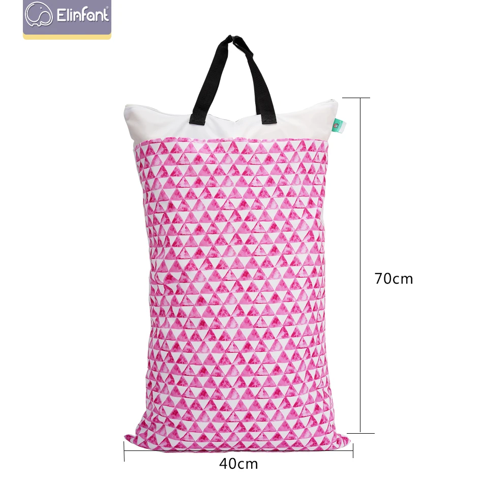 Elinfant 40*70cm Large Hanging Wet/Dry Pail Bag for Cloth Diaper Laundry With Two Zippered Waterproof diaper bag baby nappy pack