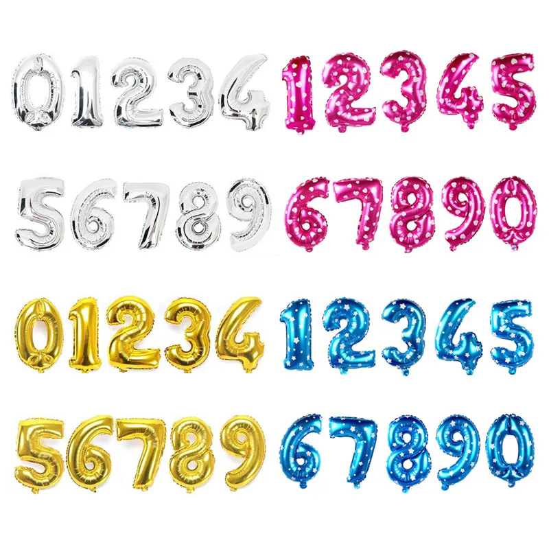 Digit Party Ballons 16 inch Gold Silver Birthday Number Letter Balloon Pink Foil Helium Balloons Wedding Party Decor Balloon