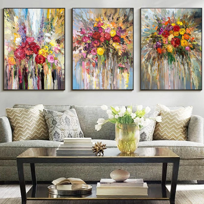 

3 Pieces Abstract Graffiti Retro Flower Posters Pictures Canvas Wall Art Decorative Home Decor Paintings Living Room Decoration