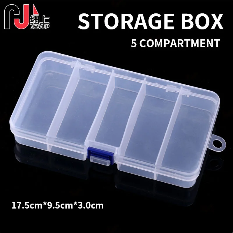 NEWUP Multifunctional Organized 5 Compartments single-sided Transparent Visible Plastic Fishing Lure Box Pesca Fishing Tools