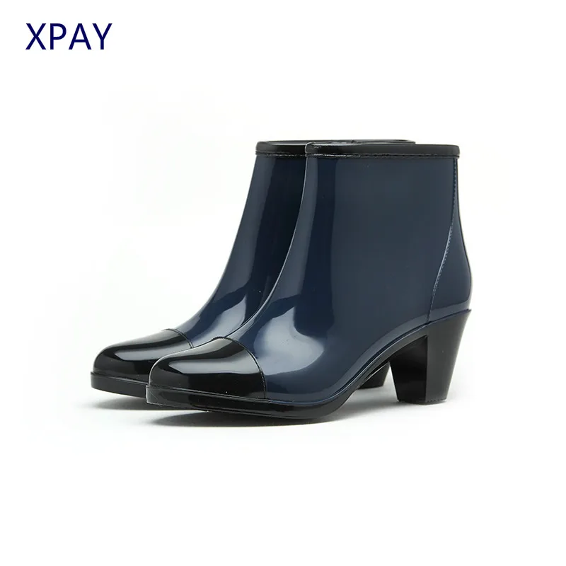 Side Zipper Fashion Rain Boots Women wellies Gumboots Anti-Slip Wellies High Heel Galoshes Women Rubber Boots