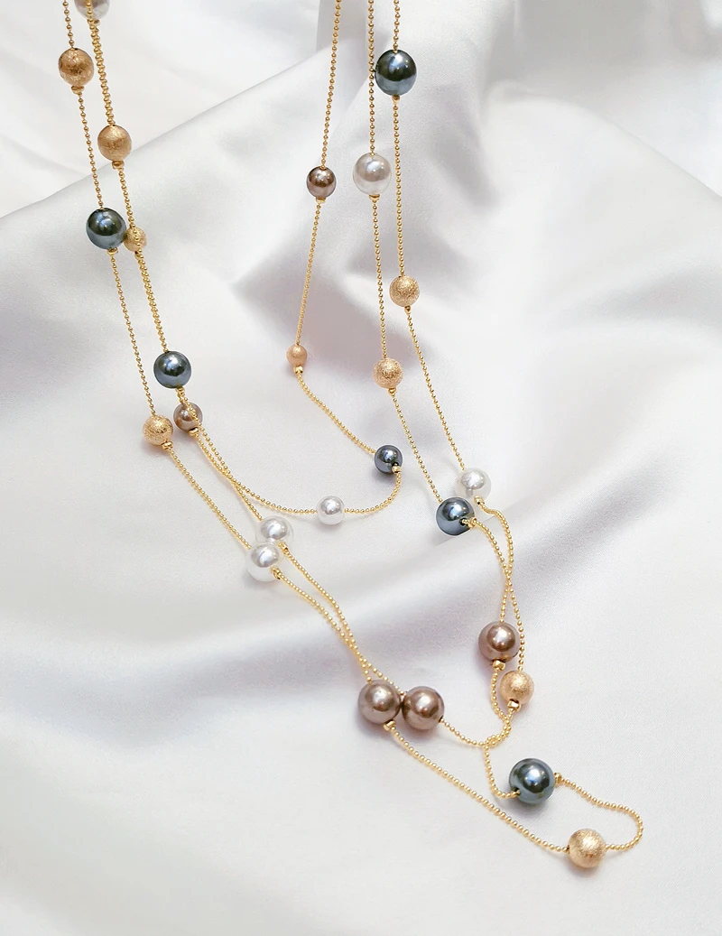 Fashion Handmade Simulated-pearls Beads Chain Necklace For Women Charm Multilayer Long Sweater Necklaces Wedding Party Jewelry