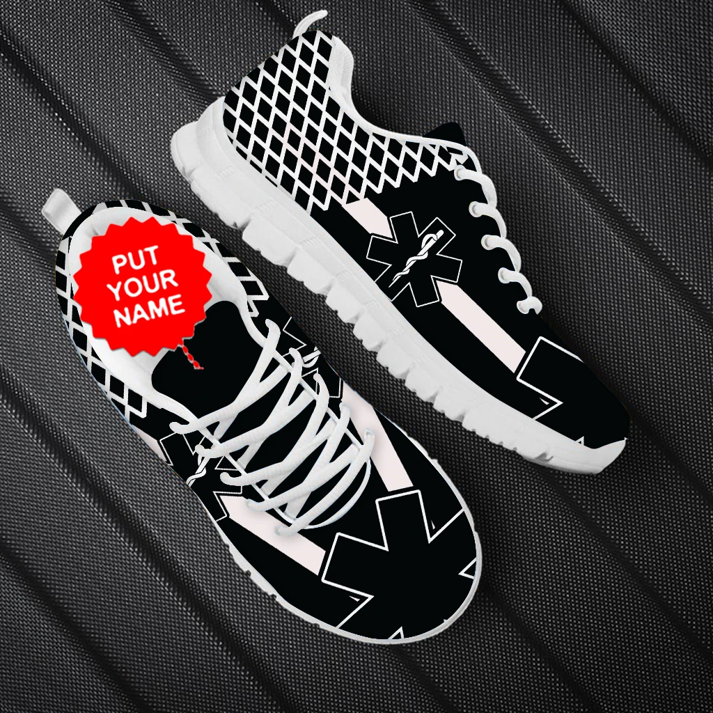 INSTANTARTS Paramedic EMT EMS Print Men Casual Nursing Shoes Male Lace Up Flat Shoes Customize Name/Logo Mesh Nurse Sneakers