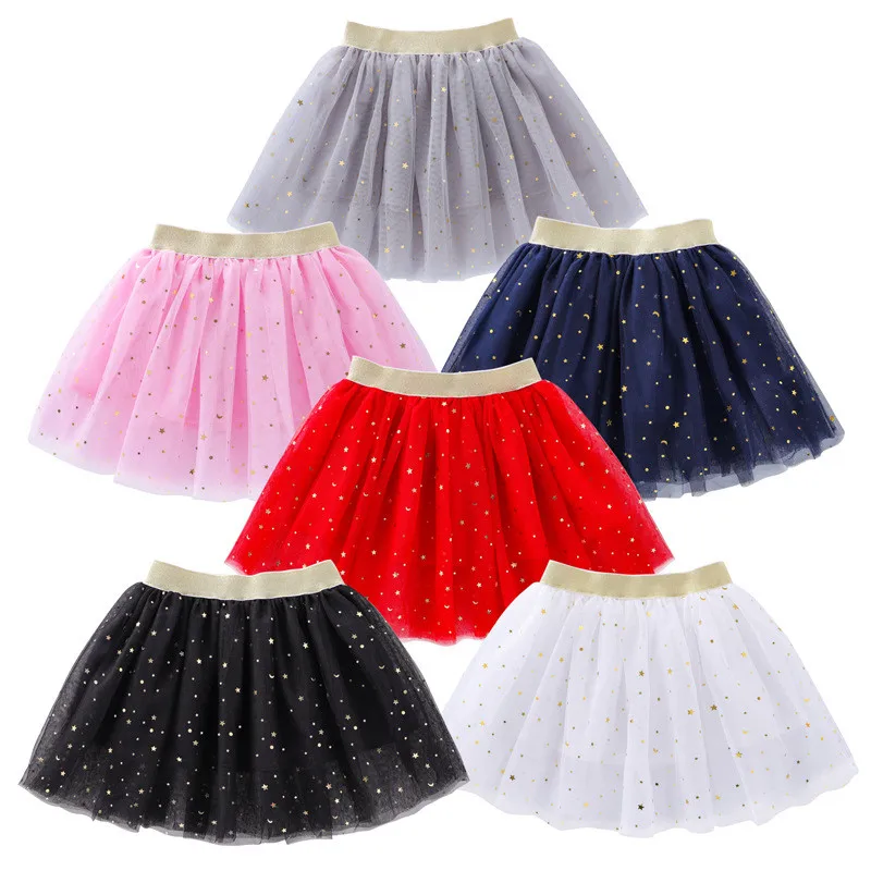 Children's Skirts For Girls Summer Cotton Lace Baby Mini Tutu Skirts Stars Glitter Dance Sequin Birthday Party Skirt for Kids