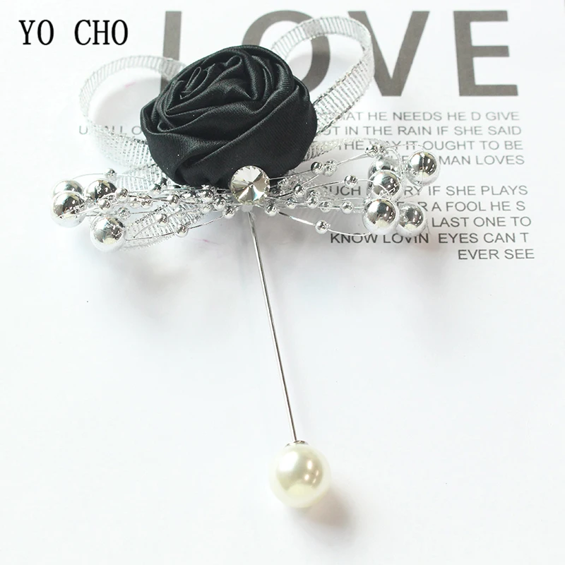 YO CHO-Groom Boutonniere Broche Buttonhole para Mulheres e Homens, Pinos De Corsage De Casamento, Rosas De Seda, Corsage Flores Acessórios