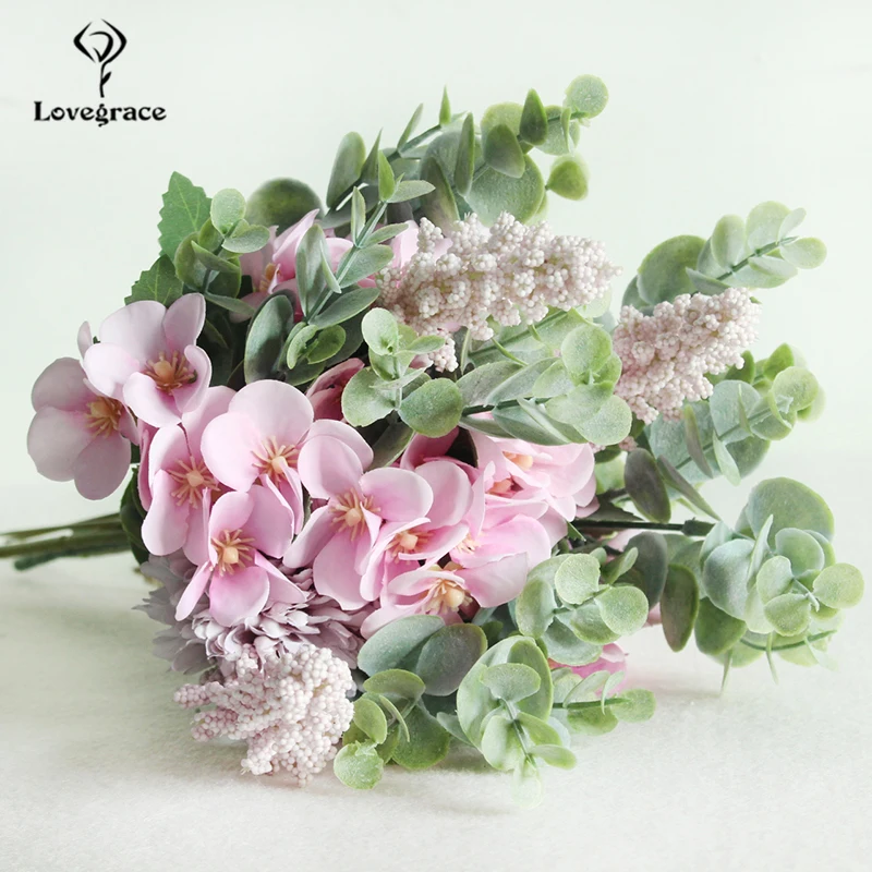 Lovegrace Zijde Rose Bloem Bruidsboeketten voor Bruidsmeisjes Bruiloft Boeket Kunstbloemen Home Hotel DIY Decoratieve Bloemen