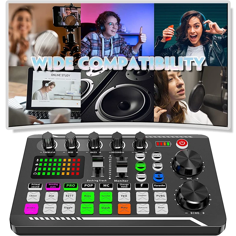 

Live Sound Card and Audio Interface with DJ Mixer Effects and Voice Changer,Bluetooth Stereo Audio Mixer,for Youtube Streaming