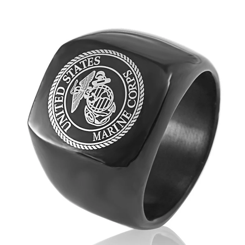 Black The United States Army Marine Corps Signet Ring For Men In Stainless Steel Military Jewelry USMC NAVY