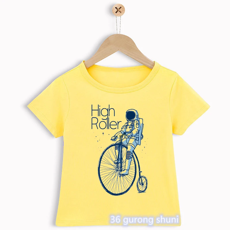 New summer style boys t-shirts space astronaut graphic print toddler baby tshirts fashion casual kids clothes yellow shirt tops